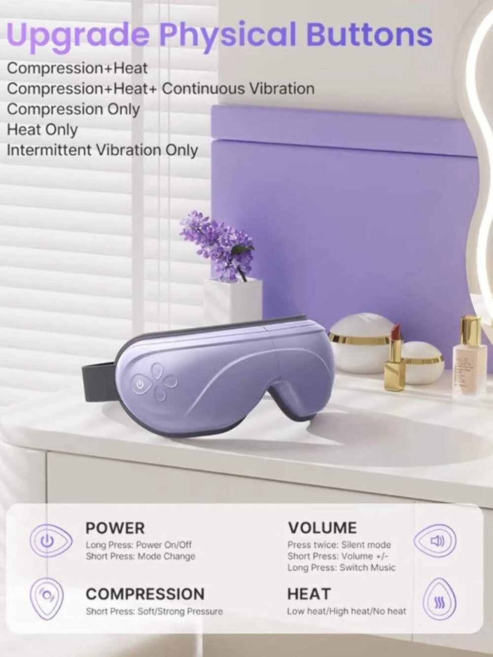 Renpho Eyeris 2 Eye Massager Heat Compression Bluetooth Purple NWT